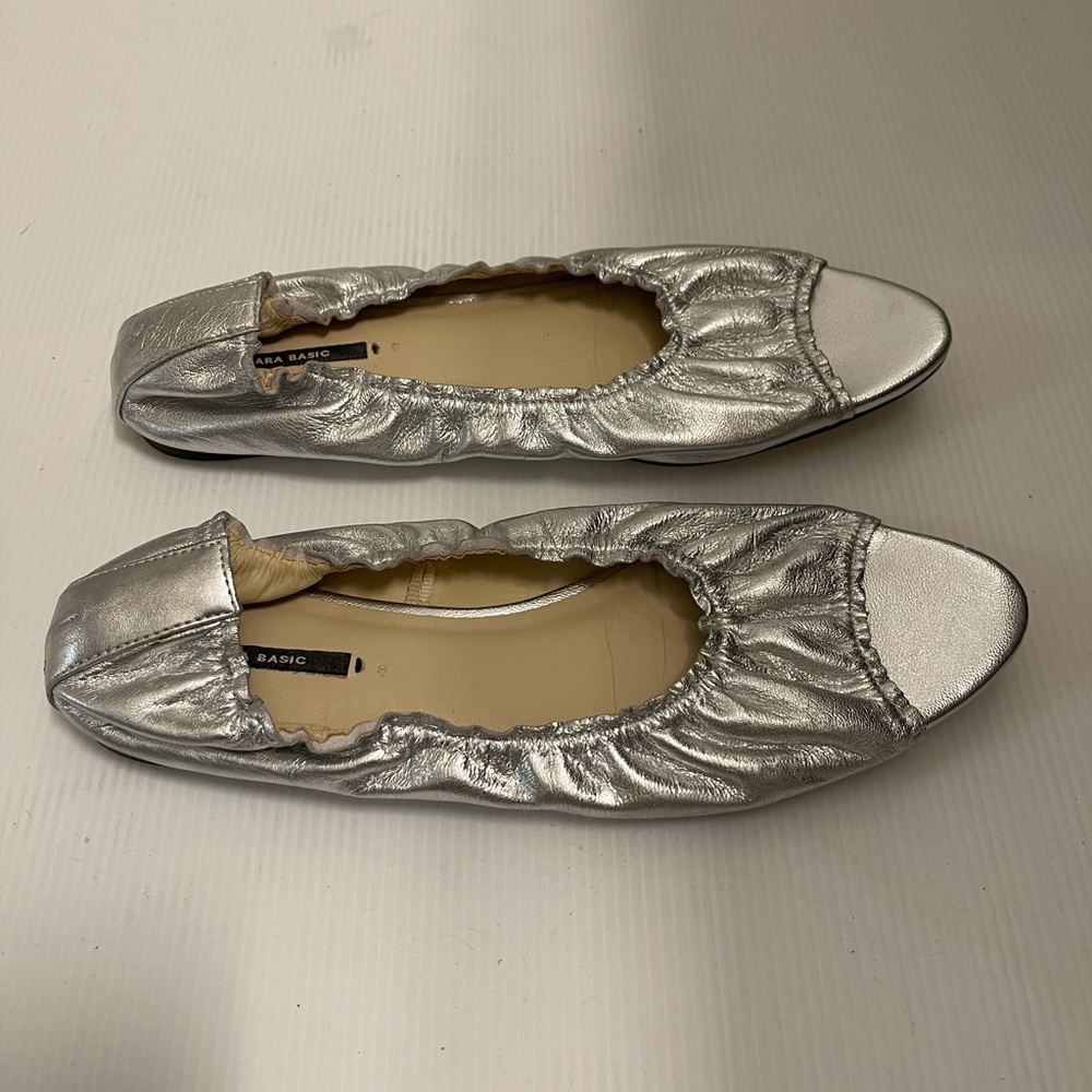 Zara Basic Silver Flats With Peep Toe - image 6